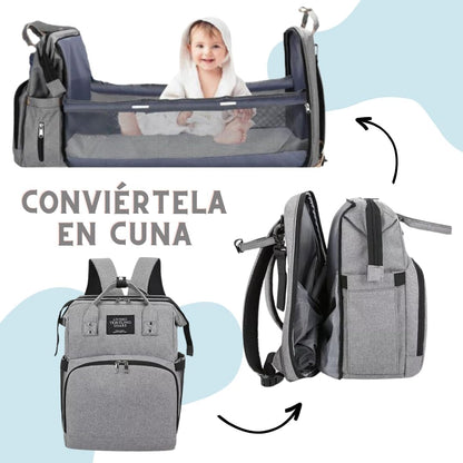 Mochila Pañalera 3 en 1 USB Negro