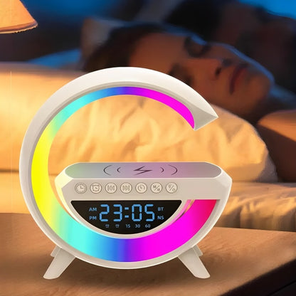 BOCINA RGB RELOJ Y CARGADOR INALAMBRICO